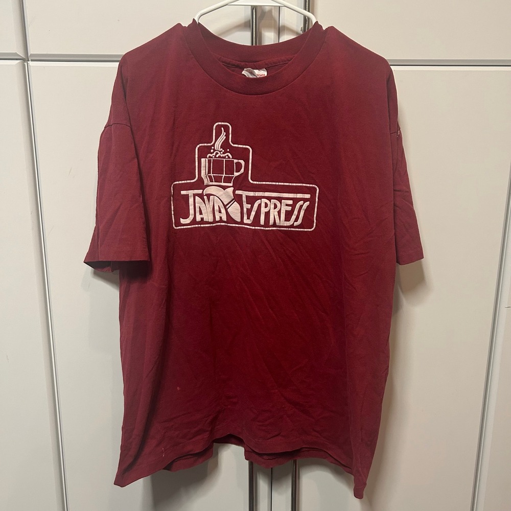 Vintage Hanes Heavyweight 50/50 Java Express Coffee T-Shirt Maroon Mens‎ XL